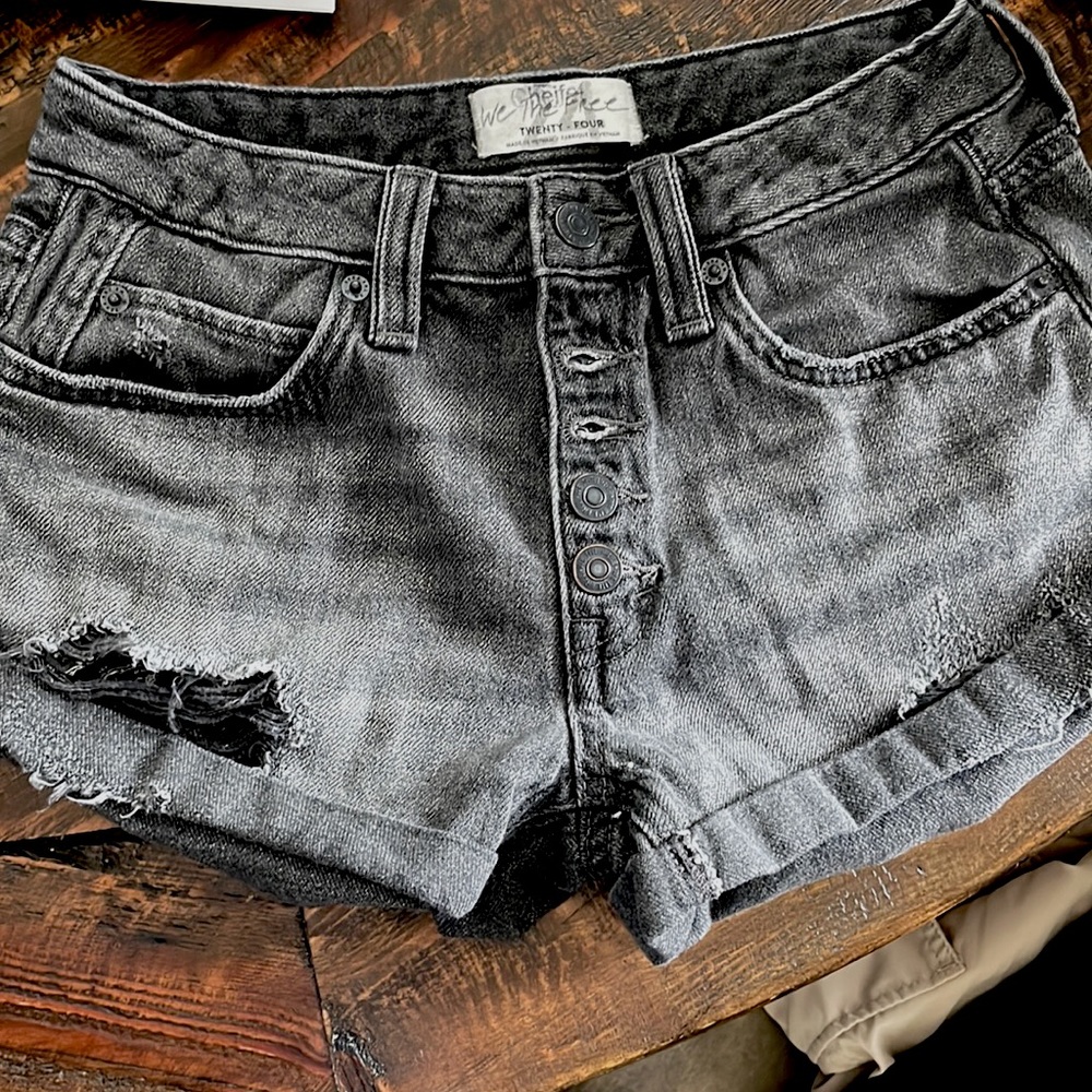 Washed Out Black Denim Shorts.